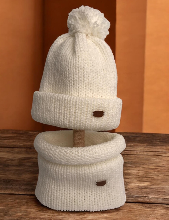 Pack bonnet & snood bébé écru, ensemble hiver chaud