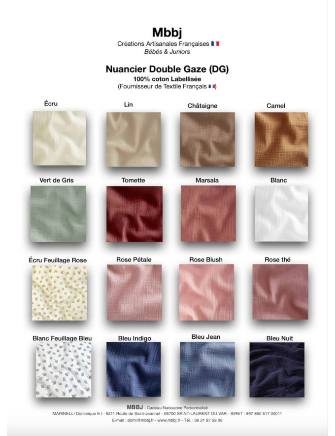 Nuancier 16 coloris – Langes bébé double gaze