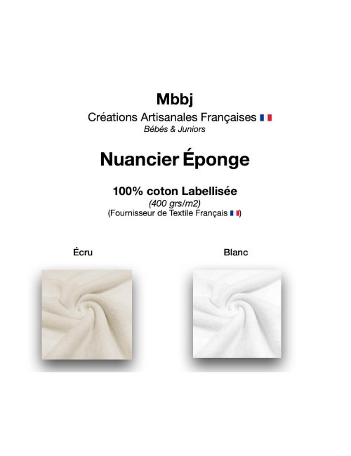 Nuancier éponge bavoir bébé personnalisé 2 coloris disponibles.